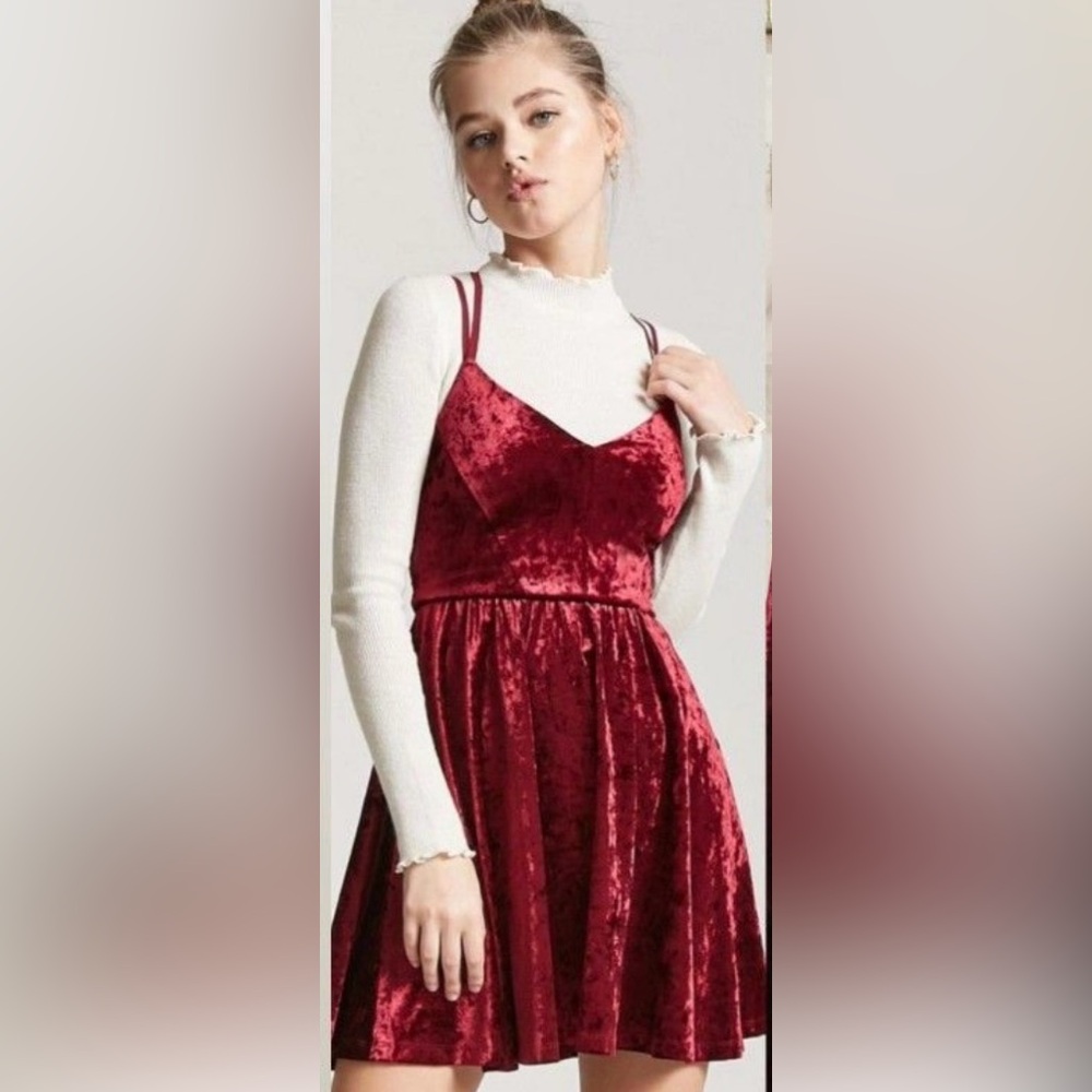 NWT Forever 21 dress‎ juniors burgundy cross cross back straps mini dress